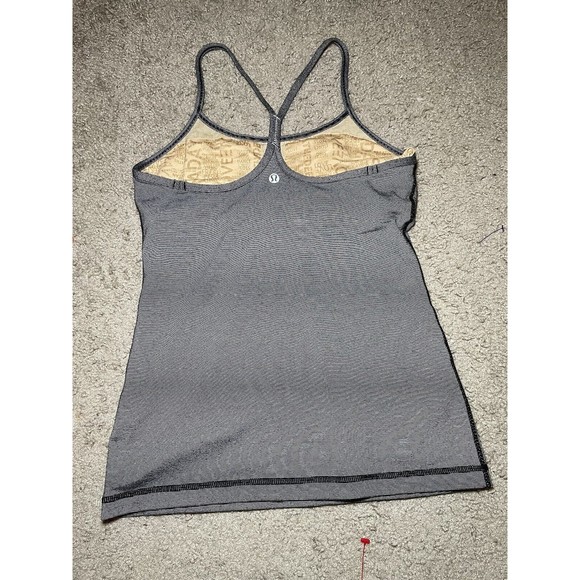 Lululemon Power Y Tank Top Size 6 Women's Black Gray Wee Stripe Sports Classic - Picture 5 of 8